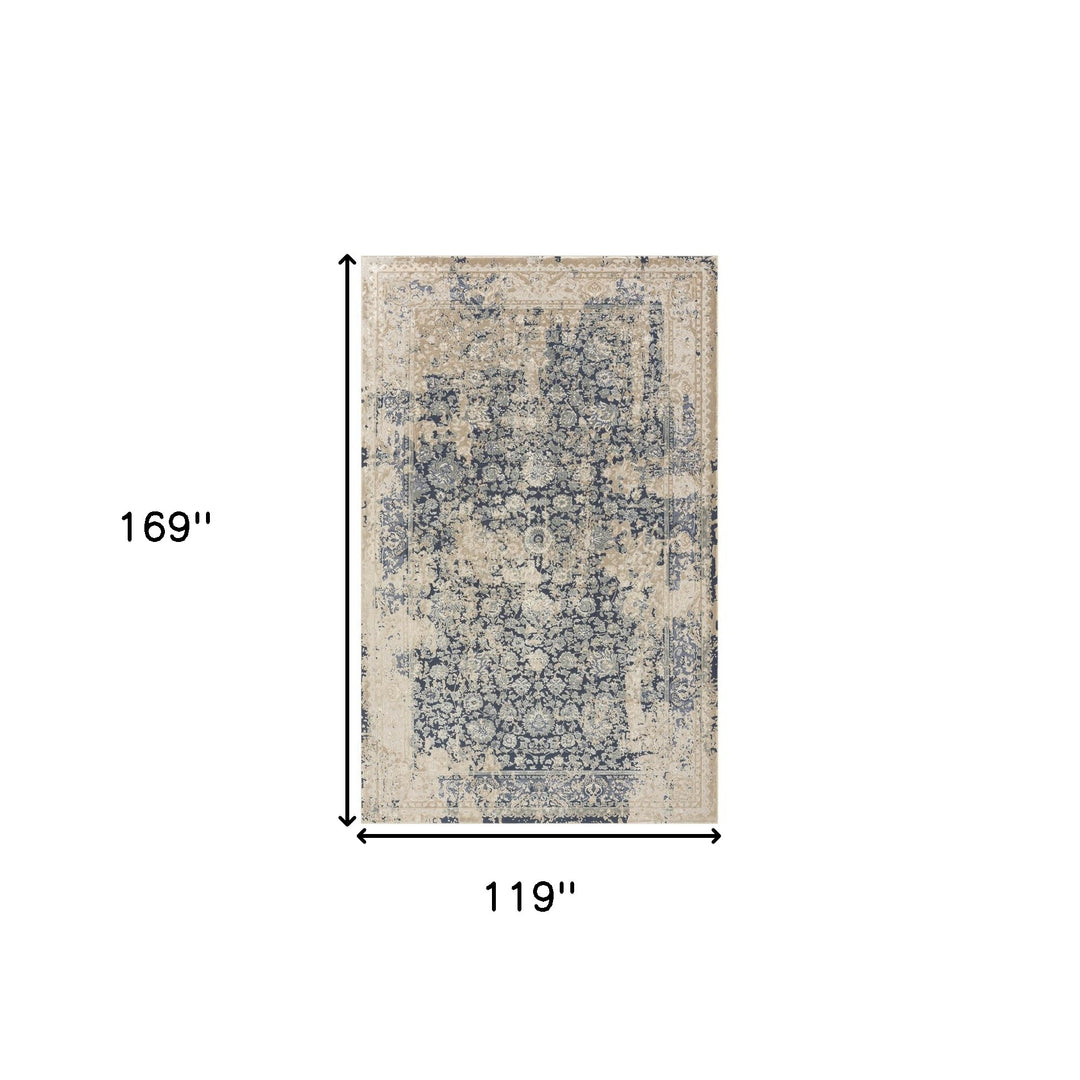 10' x 14' Blue and Ivory Square Floral Area Rug