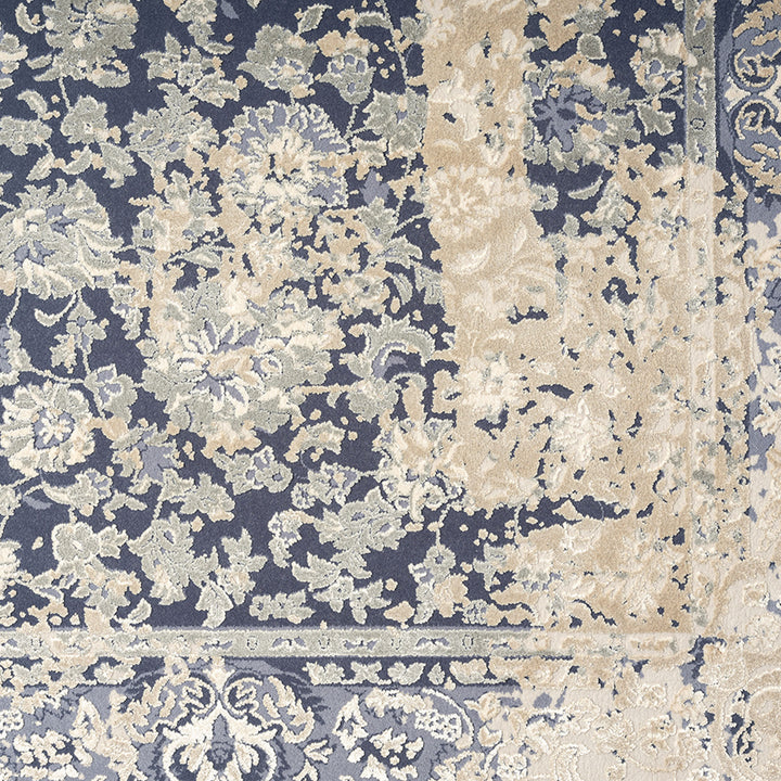 10' x 14' Blue and Ivory Square Floral Area Rug