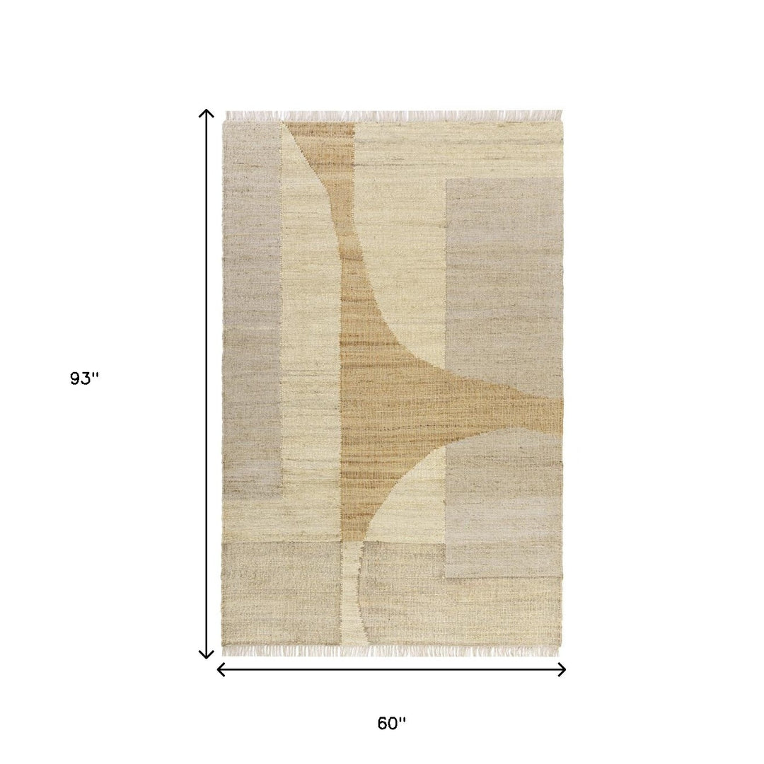 5' x 8' Natural and Ivory Abstract Hand Woven Area Rug