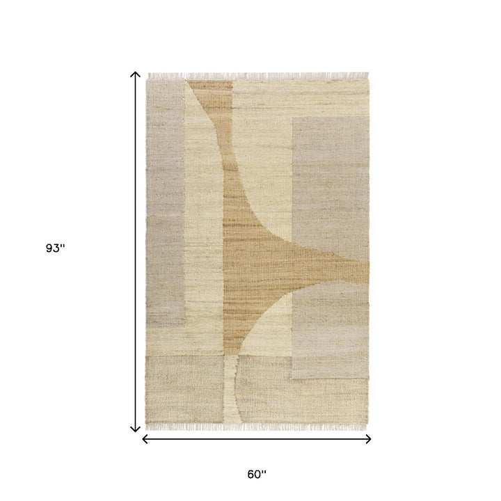 5' x 8' Natural and Ivory Abstract Hand Woven Area Rug