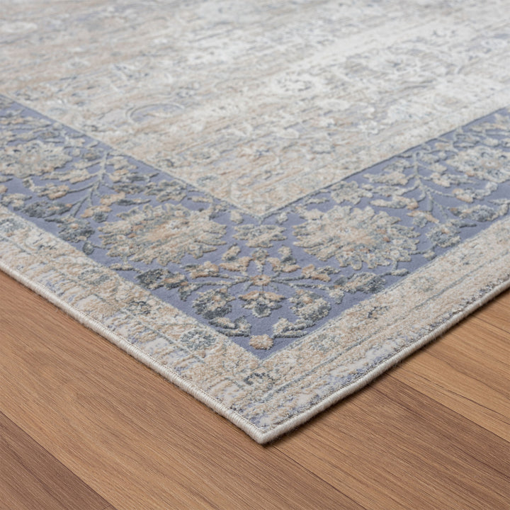 9' x 12' Blue and Beige Floral Area Rug