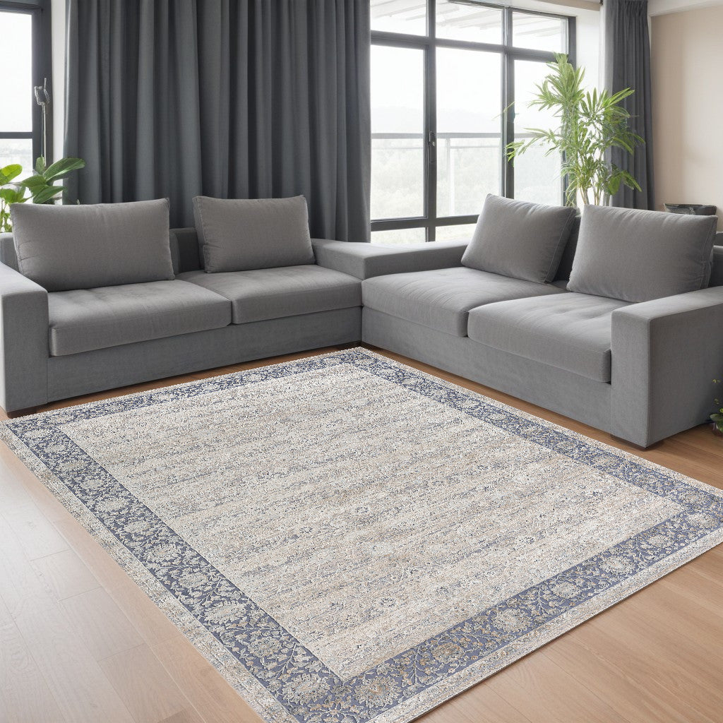 9' x 12' Blue and Beige Floral Area Rug