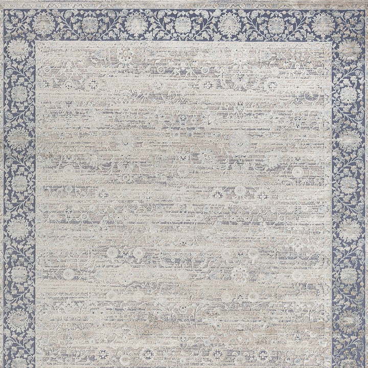 9' x 12' Blue and Beige Floral Area Rug