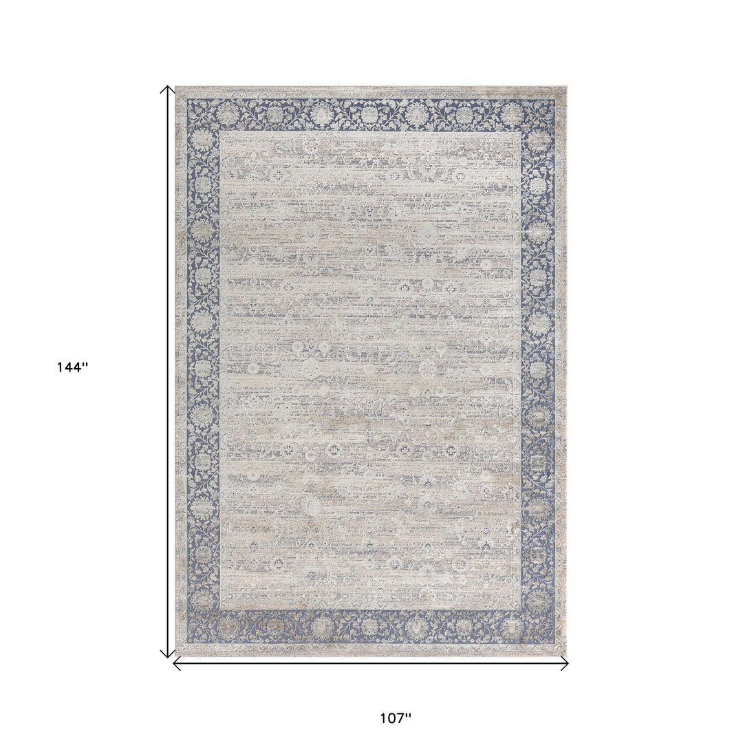 9' x 12' Blue and Beige Floral Area Rug