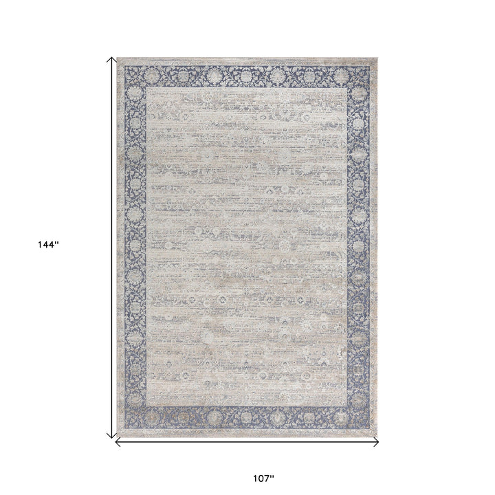 9' x 12' Blue and Beige Floral Area Rug