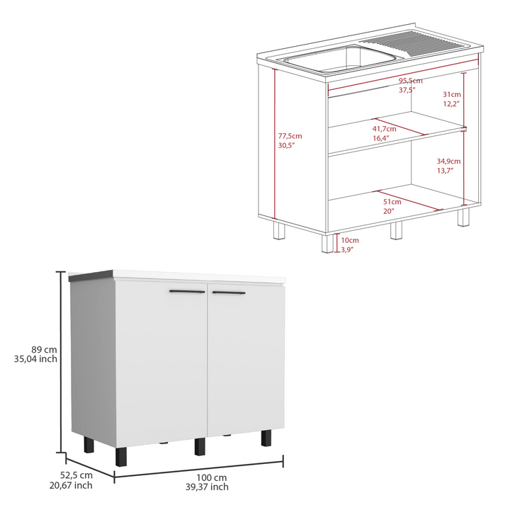 39" White Accent Cabinet With Two Shelves