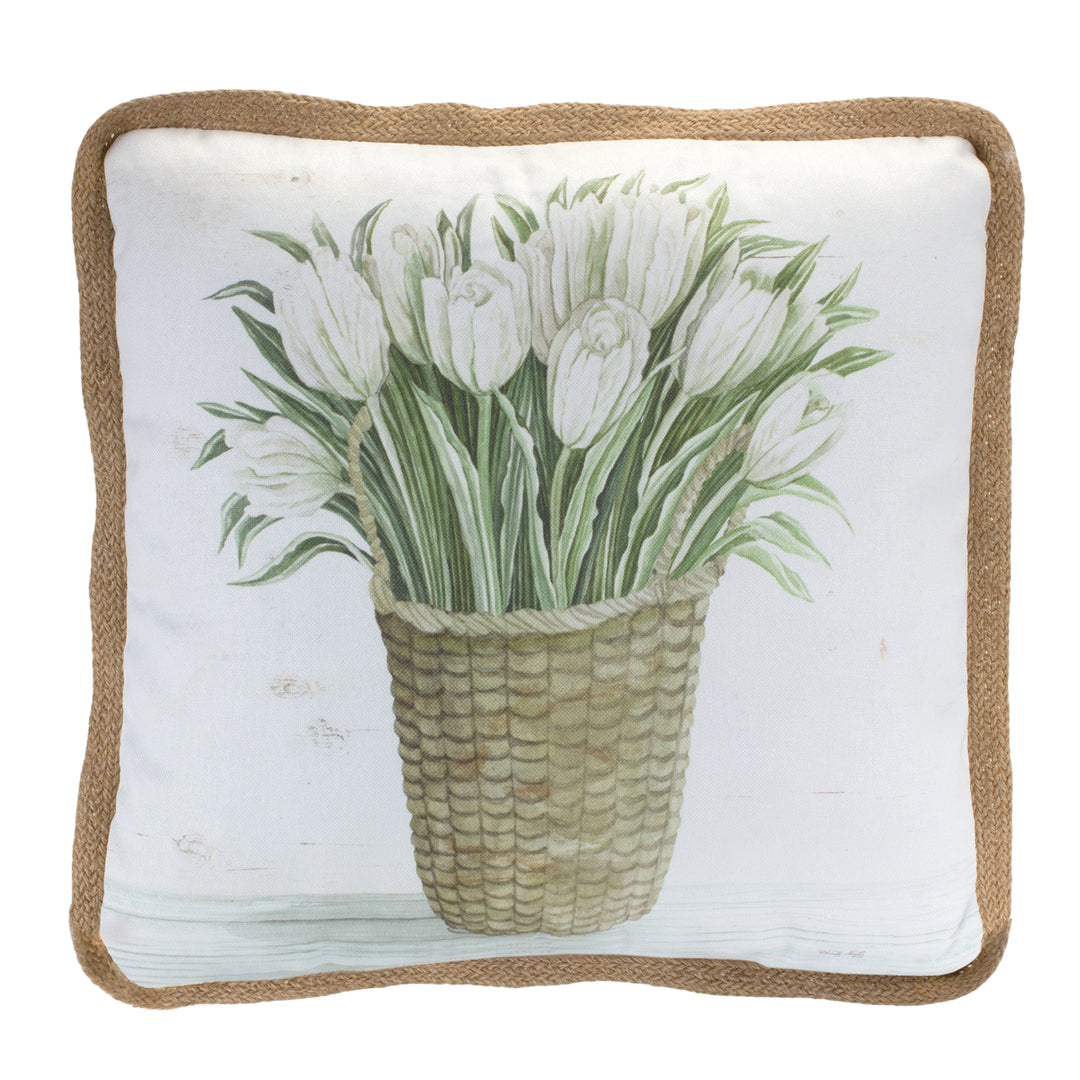 Set of Two Beige and Green Floral Polyester Blend Throw Pillows