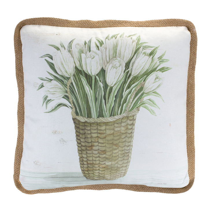 Set of Two Beige and Green Floral Polyester Blend Throw Pillows