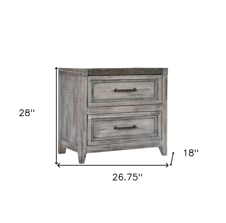 28" Gray Two Drawer Solid Wood Nightstand