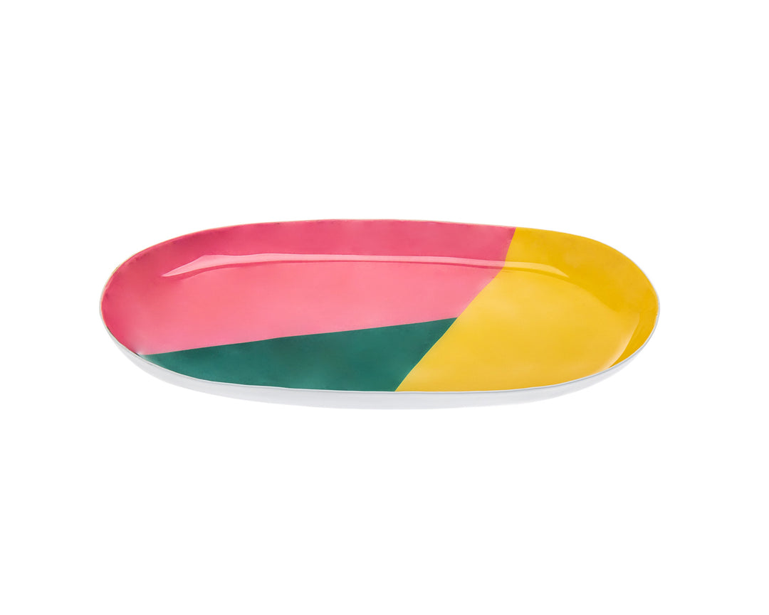 9" Pink Yellow and Green Oval Metal Serving Tray