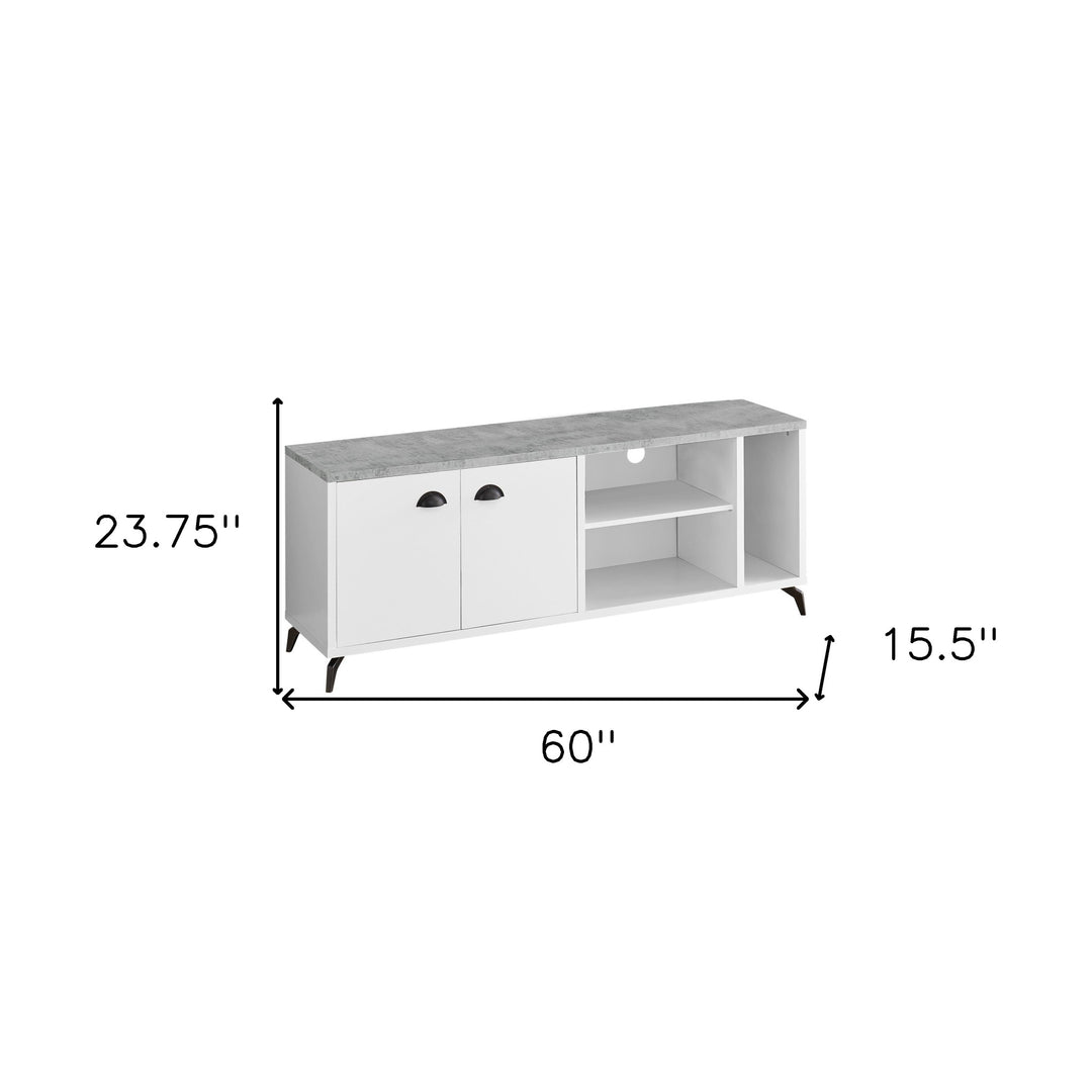 60" White Cabinet Enclosed Storage TV Stand