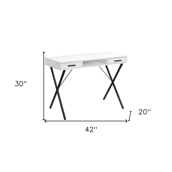 42" White and Black Computer Desk With Two Drawers