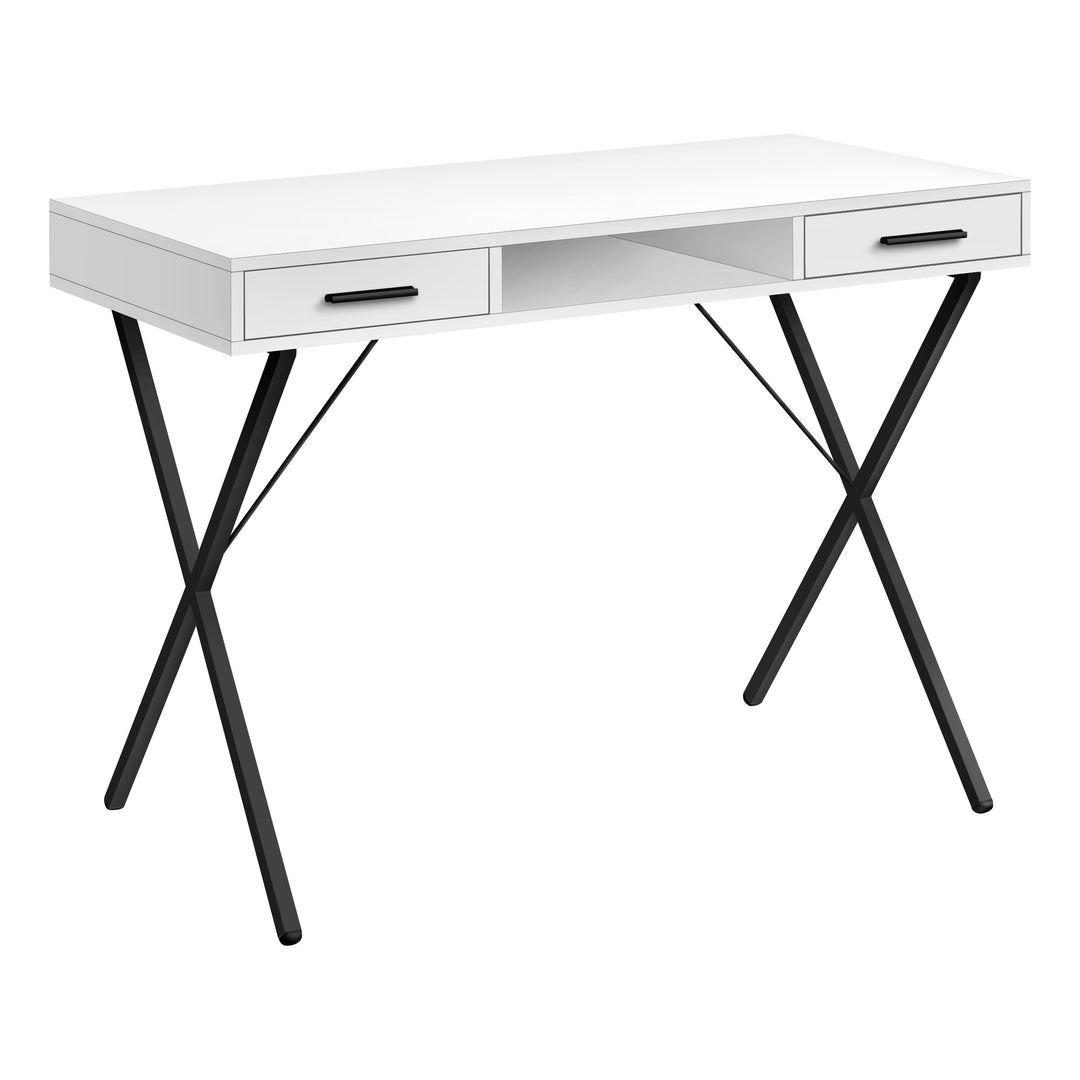 42" White and Black Computer Desk With Two Drawers