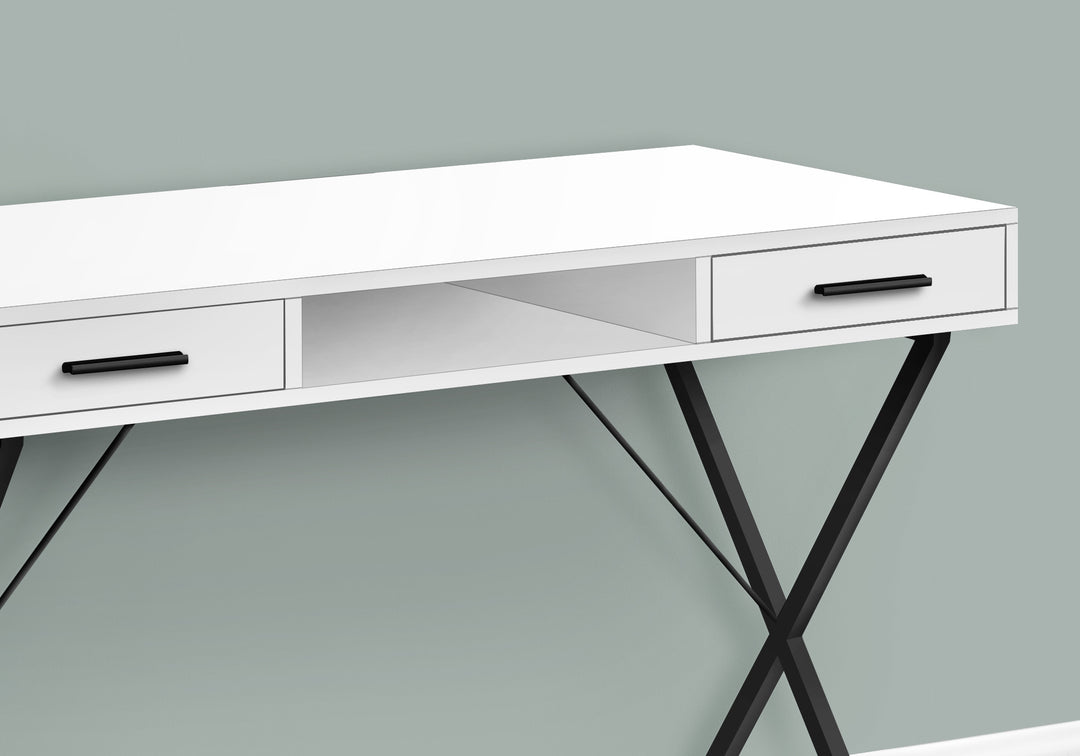 42" White and Black Computer Desk With Two Drawers