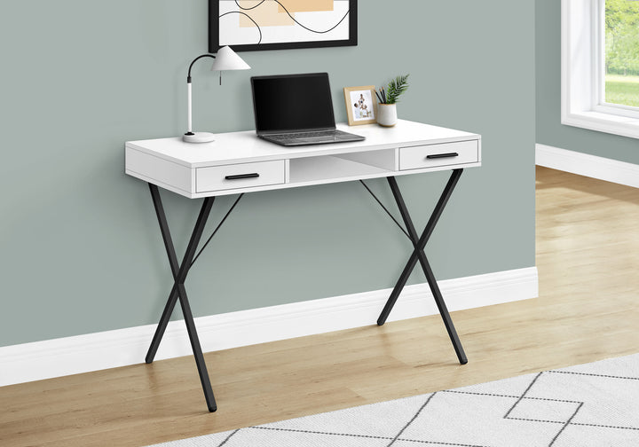 42" White and Black Computer Desk With Two Drawers