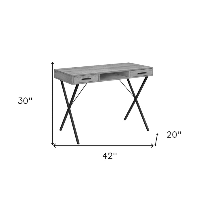 42" Gray and Black Computer Desk With Two Drawers