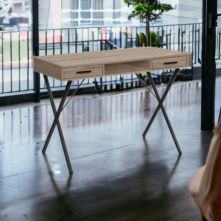 42" Taupe and Black Computer Desk With Two Drawers