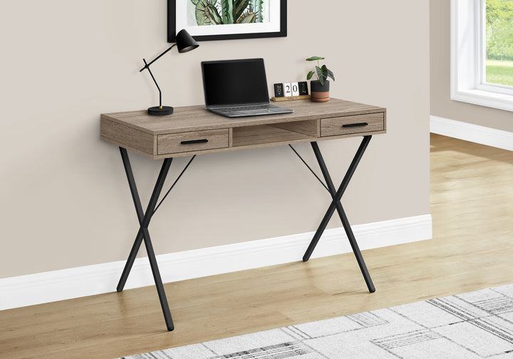 42" Taupe and Black Computer Desk With Two Drawers