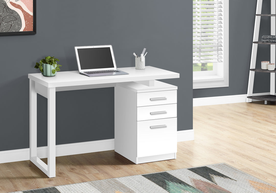 47" White Computer Desk With Three Drawers