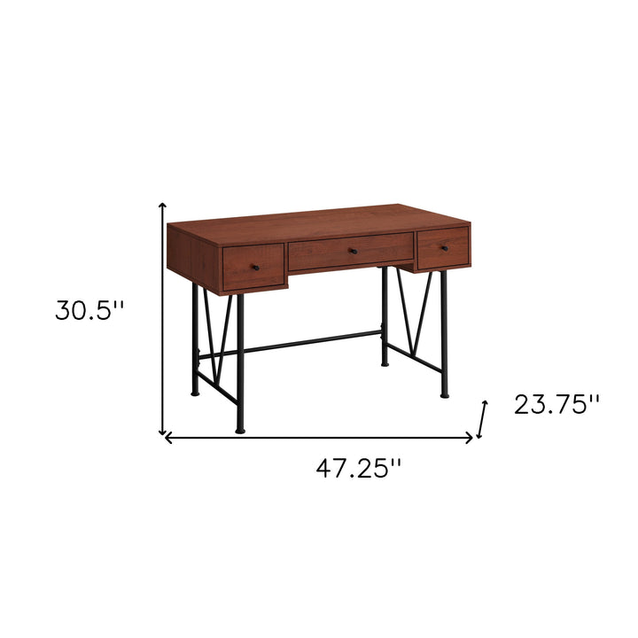 47" Brown and Black Computer Desk With Three Drawers