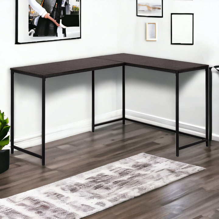 58" Espresso and Black L Shape Computer Desk