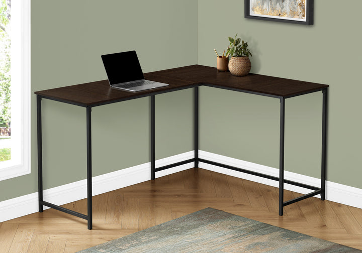 58" Espresso and Black L Shape Computer Desk