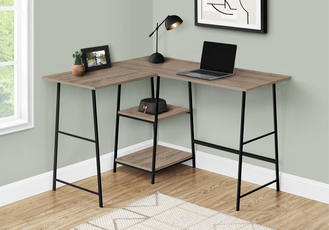 42" Taupe and Black L Shape Computer Desk