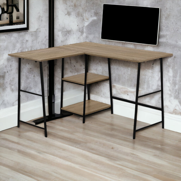 42" Taupe and Black L Shape Computer Desk