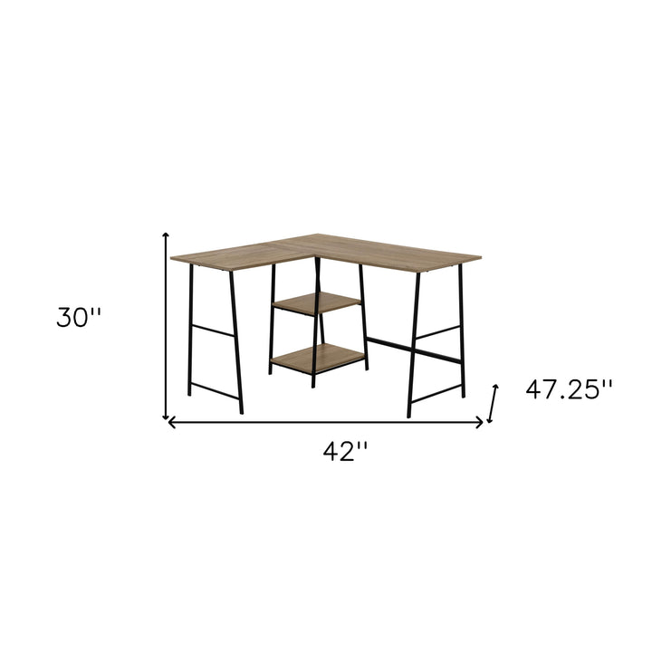 42" Taupe and Black L Shape Computer Desk