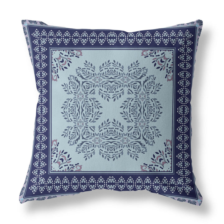 5" Indigo Damask Indoor Outdoor Throw Pillow Cover and Insert