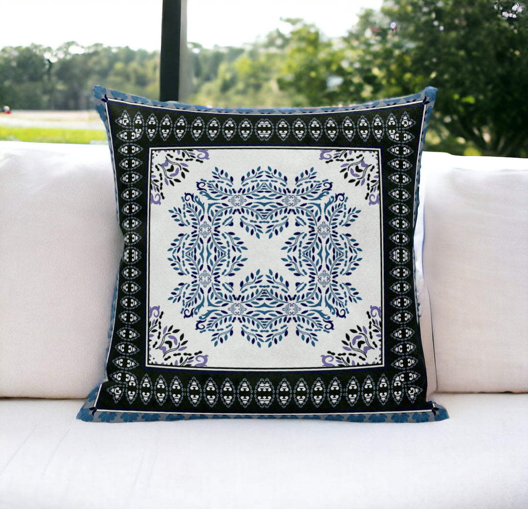 5" Navy Blue Damask Indoor Outdoor Throw Pillow Cover and Insert