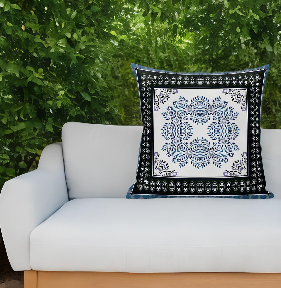 5" Indigo Damask Indoor Outdoor Throw Pillow Cover and Insert