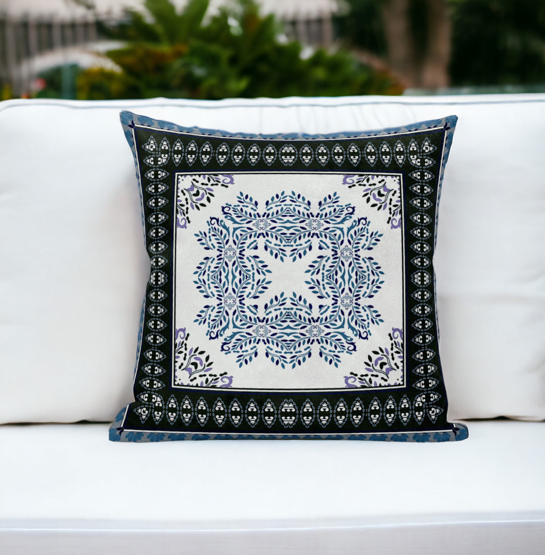 5" Navy Blue Damask Indoor Outdoor Throw Pillow Cover and Insert