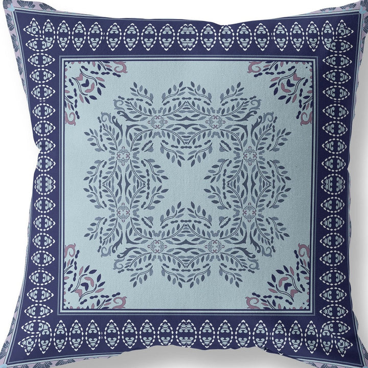 5" Indigo Damask Indoor Outdoor Throw Pillow Cover and Insert