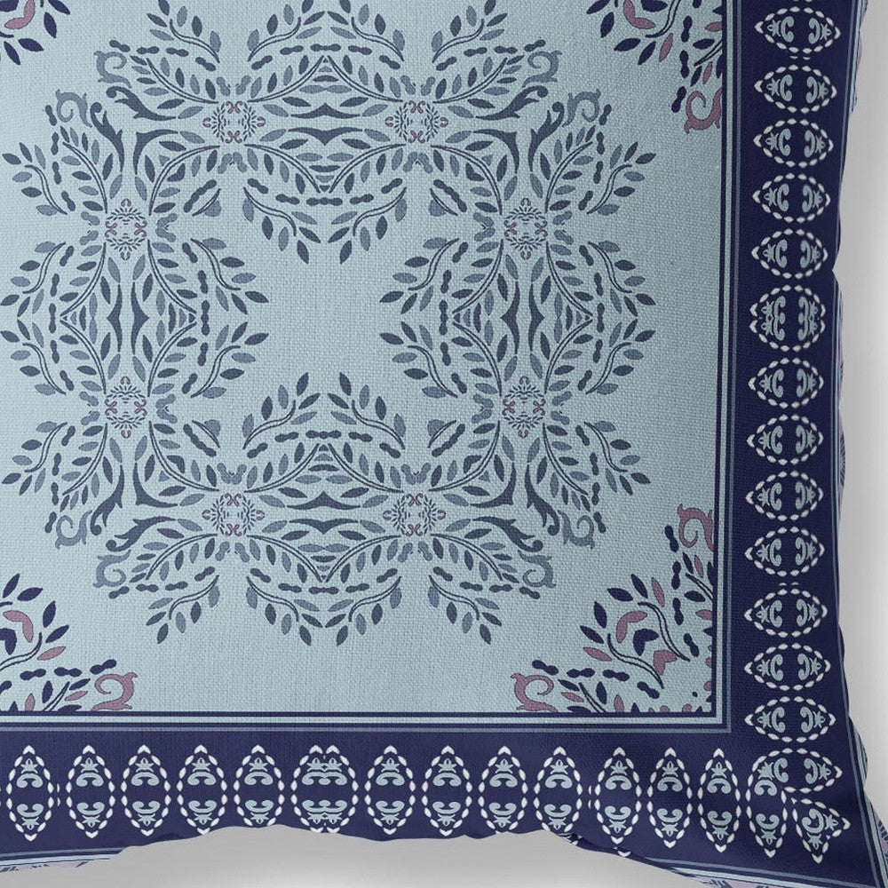 5" Indigo Damask Indoor Outdoor Throw Pillow Cover and Insert