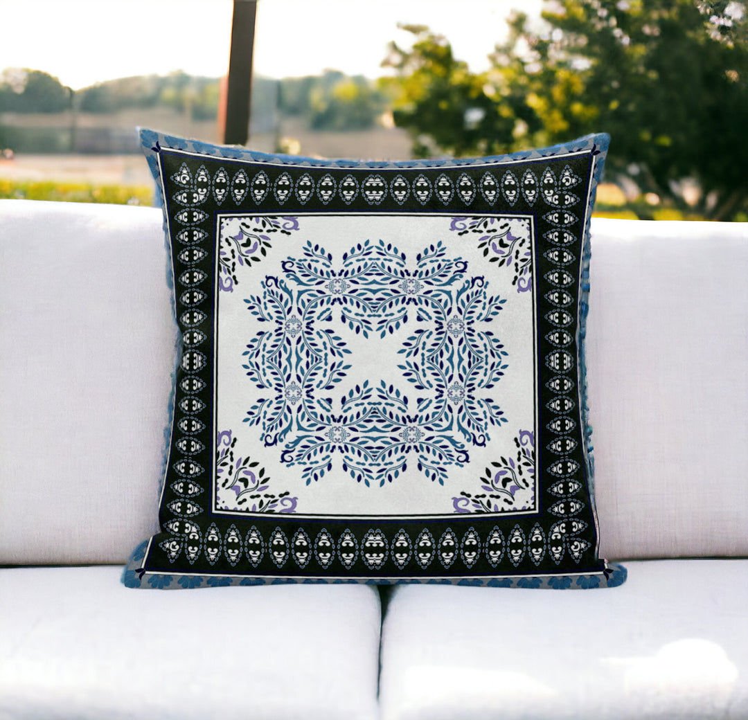 5" Navy Blue Damask Indoor Outdoor Throw Pillow Cover and Insert