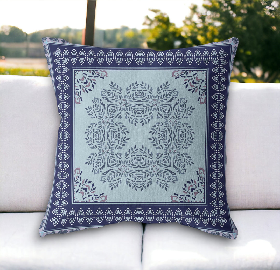 5" Indigo Damask Indoor Outdoor Throw Pillow Cover and Insert