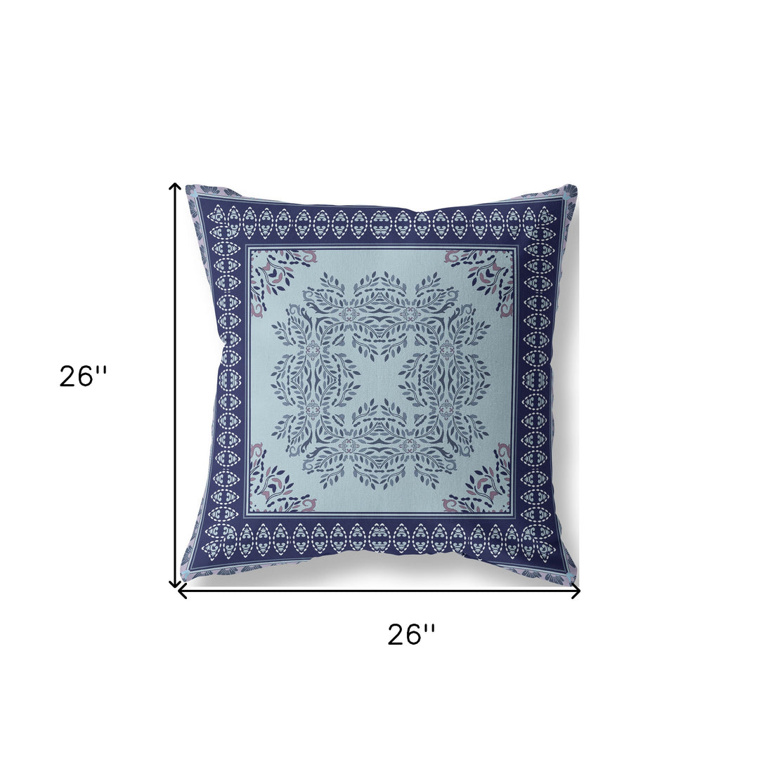 5" Indigo Damask Indoor Outdoor Throw Pillow Cover and Insert