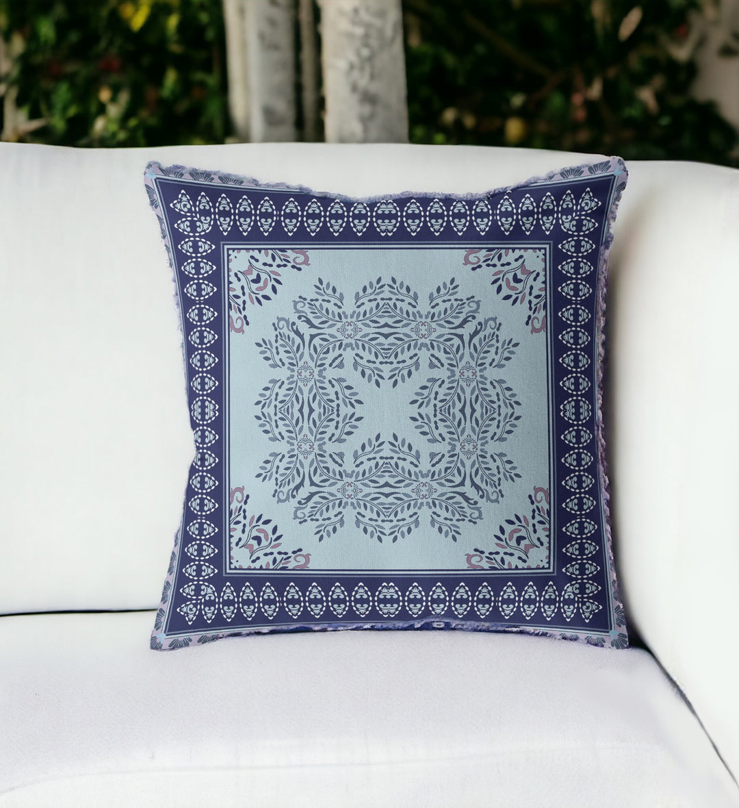 5" Indigo Damask Indoor Outdoor Throw Pillow Cover and Insert