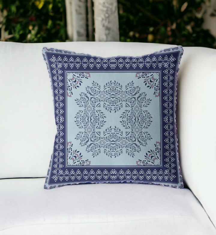 5" Indigo Damask Indoor Outdoor Throw Pillow Cover and Insert