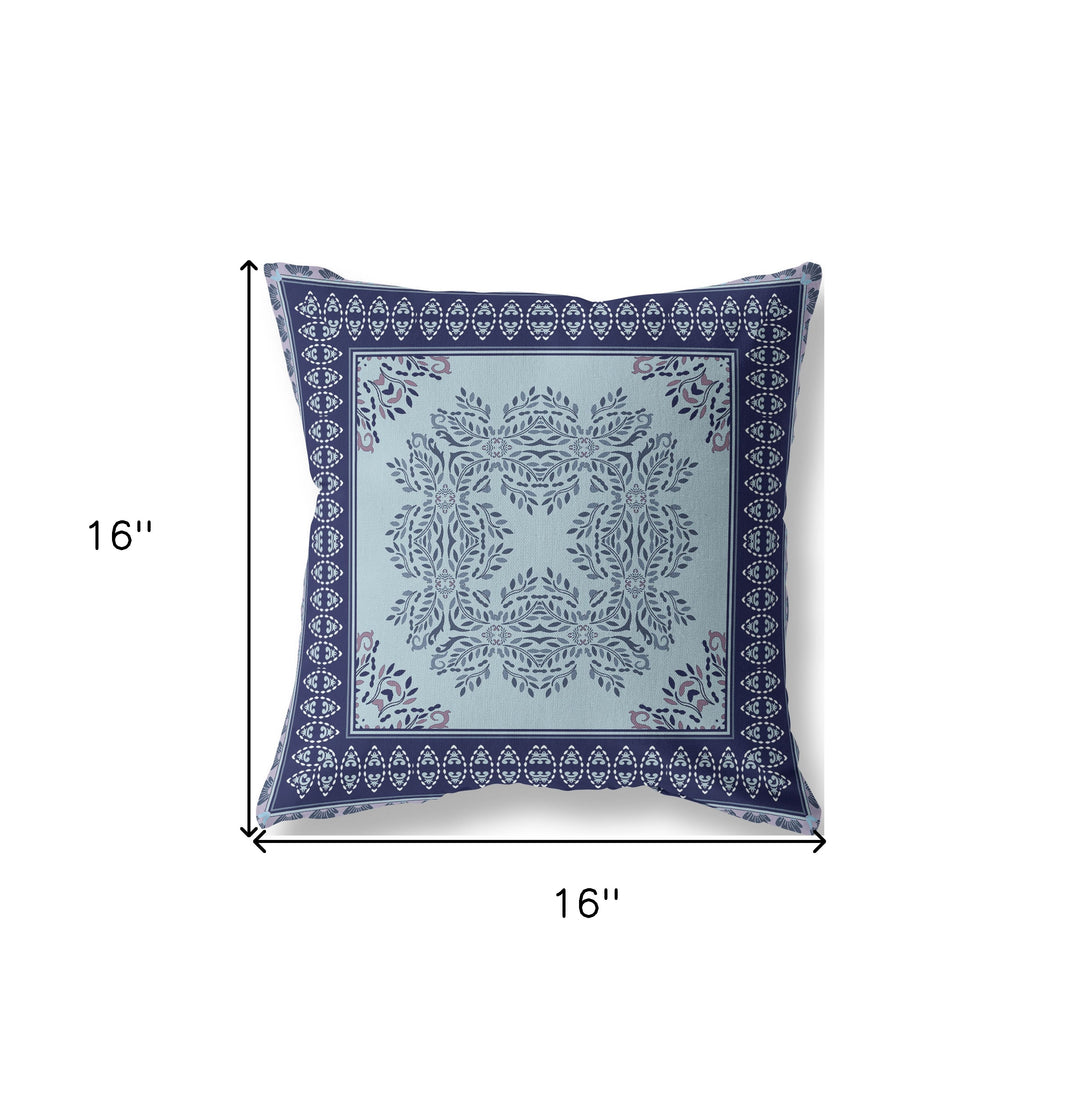 5" Indigo Damask Indoor Outdoor Throw Pillow Cover and Insert