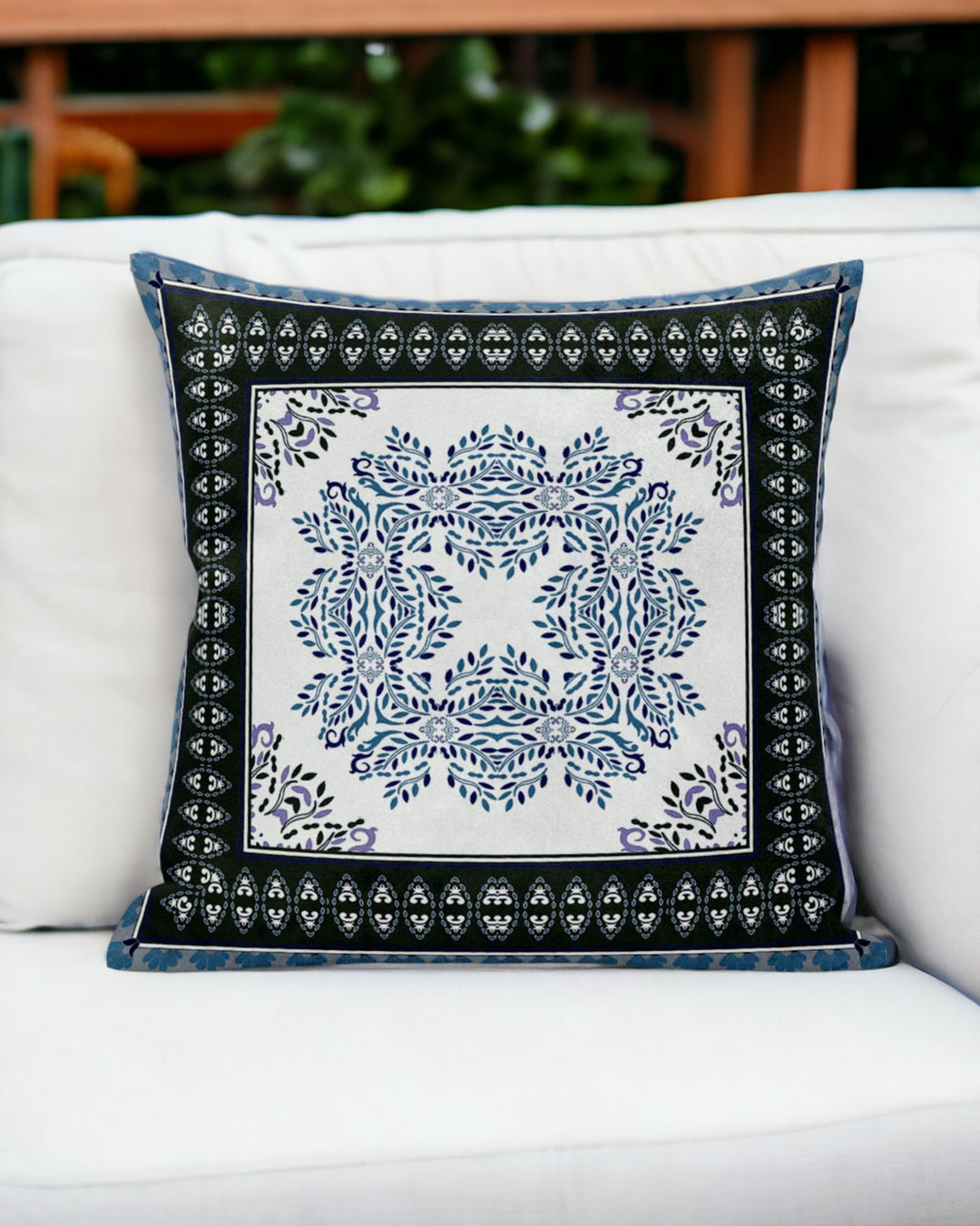 5" Navy Blue Damask Indoor Outdoor Throw Pillow Cover and Insert