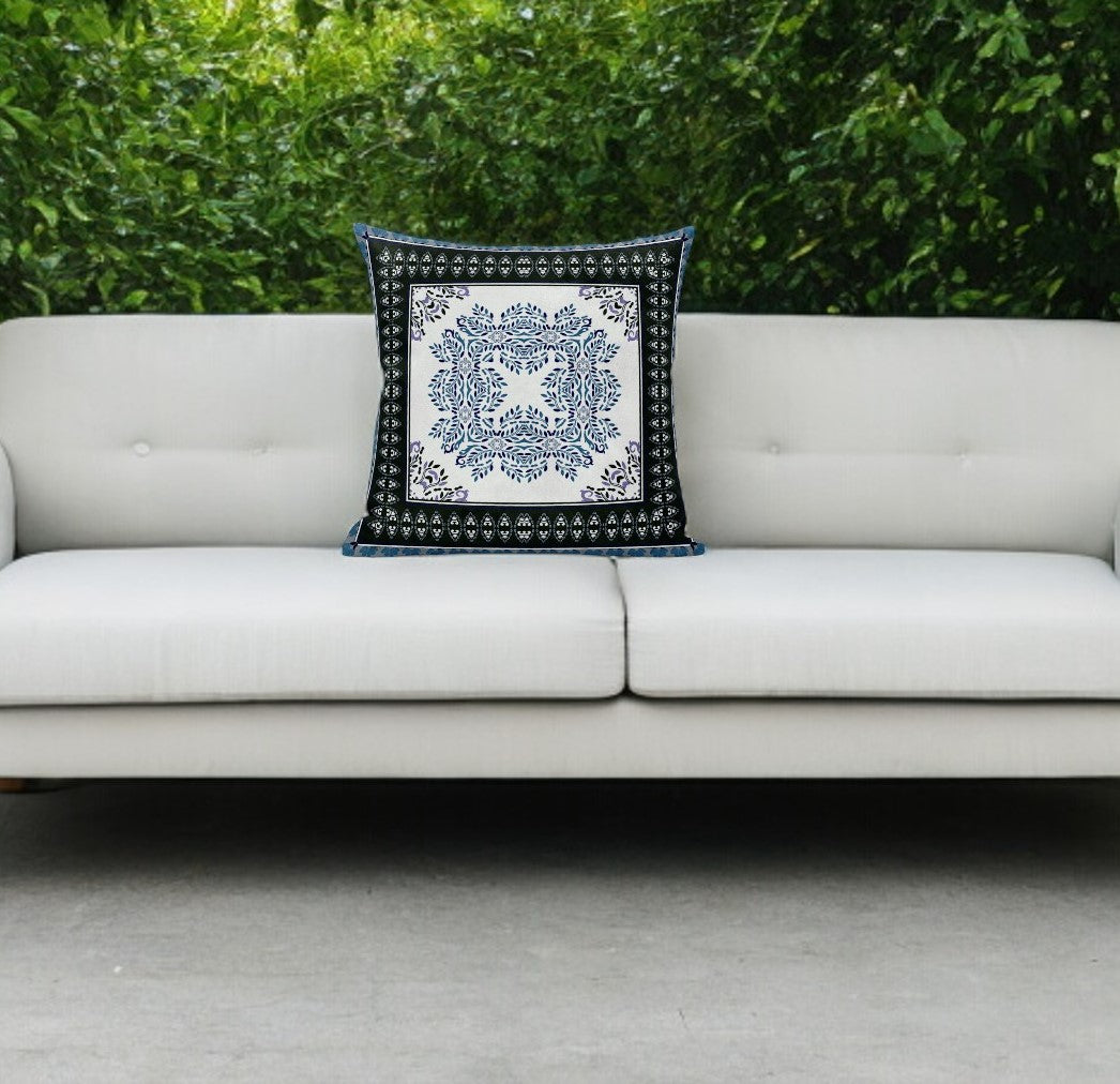 5" Indigo Damask Indoor Outdoor Throw Pillow Cover and Insert