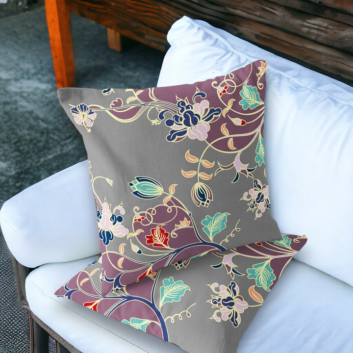 Set of Two 18" Purple Botanical Indoor Outdoor Throw Pillow Cover and Insert