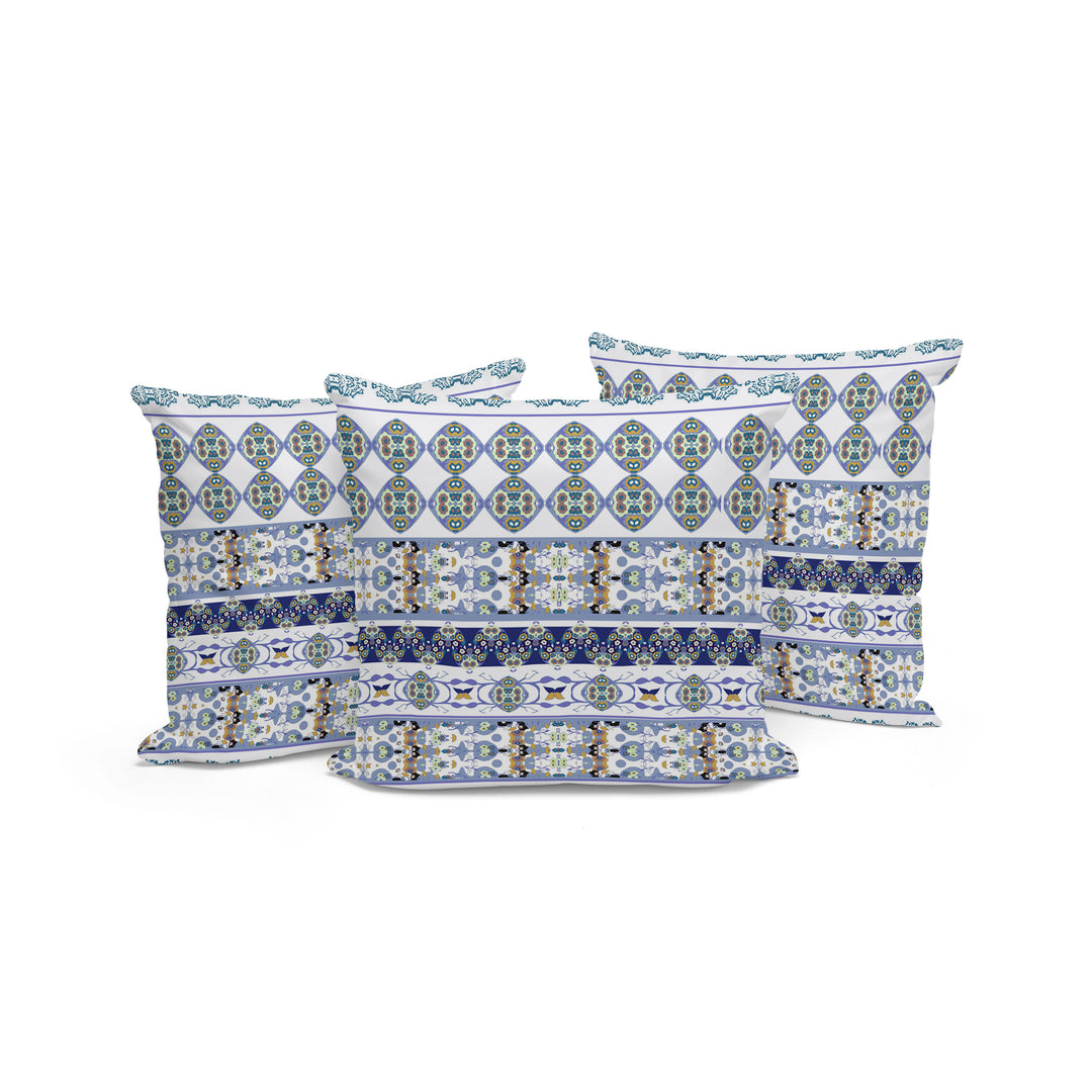 Set of Three 16" Blue and White Striped Indoor Outdoor Throw Pillow Cover and Insert