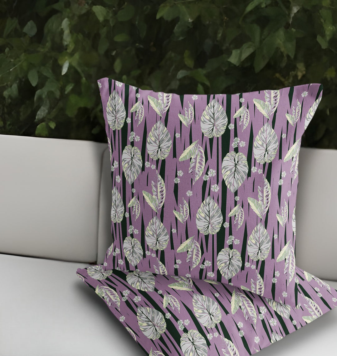 Set of Two 18" Pink Botanical Indoor Outdoor Throw Pillow Cover and Insert