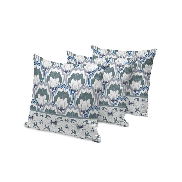 Set of Three 16" Gray and White Botanical Indoor Outdoor Throw Pillow Cover and Insert