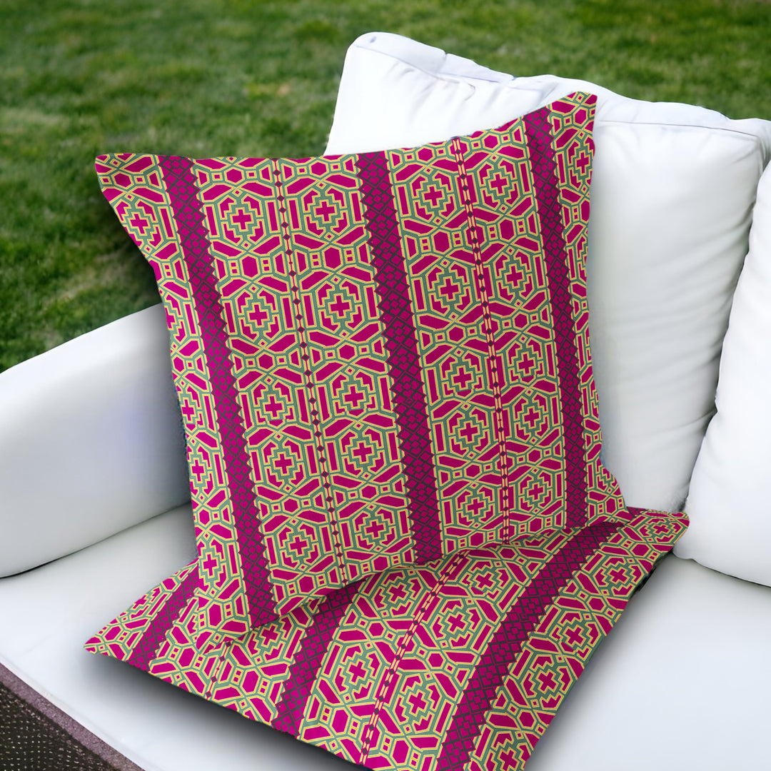 Set of Two 18" Pink Abstract Indoor Outdoor Throw Pillow Cover and Insert