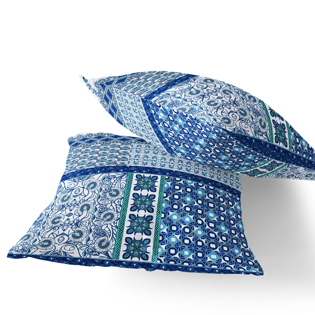 Set of Two 18" Blue Botanical Indoor Outdoor Throw Pillow Cover and Insert