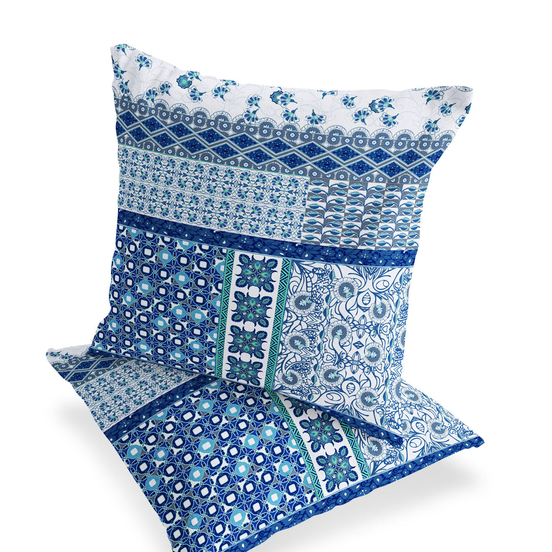 Set of Two 18" Blue Botanical Indoor Outdoor Throw Pillow Cover and Insert